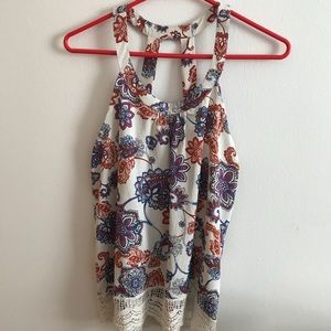 Floral print lace detail shirt